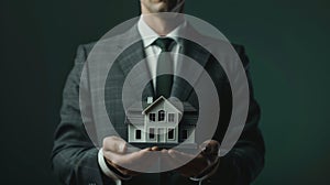 The businessman holding house model.AI generated image