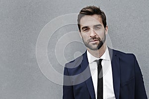 Businessman in suit looking serious
