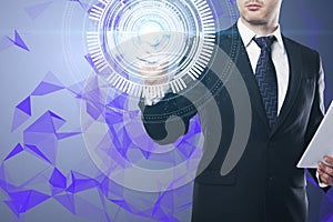 Businessman pushing digital button