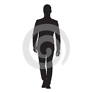 Businessman in suit walking forward, isolated vector silhouette.