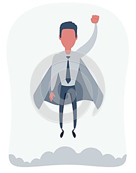 Businessman superhero flies up. Business concept s power and uniqueness