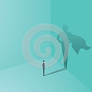 Businessman with superhero shadow vector concept. Business symbol of ambition, success, motivation, leadership, courage