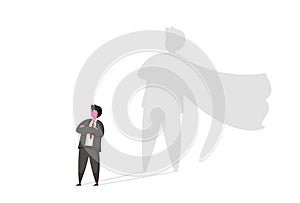 Businessman with superhero shadow vector concept. Business symbol of ambition, success, motivation, leadership, courage