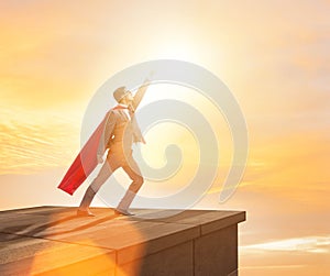 Businessman superhero successful in career ladder concept