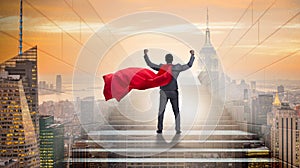 Businessman superhero successful in career ladder concept