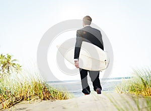 Businessman Surfer Activity Beach Vacations Concept