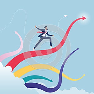 Businessman surfing on upward arrow waves-Business growth concept