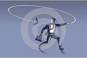 Businessman Surprised as Boomerang He Throws Goes back to Him from Behind Business Illustration Concept