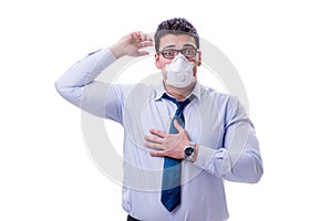 Businessman sweating excessively smelling bad isolated on white