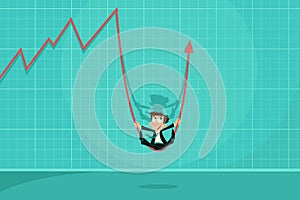 Businessman swinging on Profit Arrow