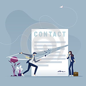 Businessman with sword cutting contract document. Contract termination concept