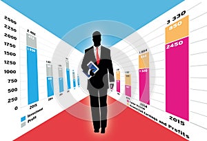 Businessman with tablet in charts world