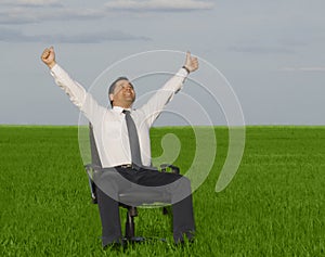 Businessman take energy from nature