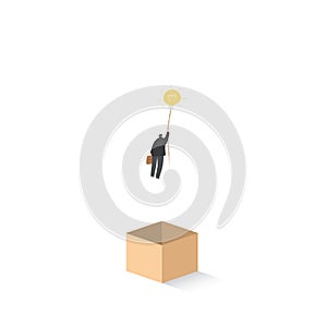 Businessman take off the box from bulb balloon on white background illustration vector. Business concept.