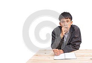 Businessman taking a note financial on white background