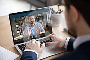 Businessman talk with business partners using video call