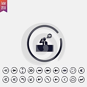 businessman talk with phone icon, vector illustration. flat icon. arrow