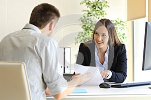 Businessman talking in a job interview