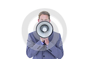 Businessman talking through megaphone