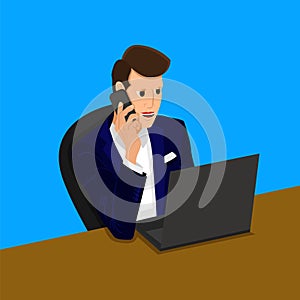 Businessman talking on mobile phone vector illustration