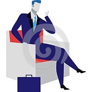 Businessman talking phone in armchair vector icon