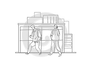 Businessman talking phone, student walking line vector