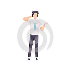 Businessman talking on the phone, successful business character at work vector Illustration on a white background