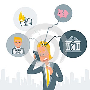 Businessman talks on phone about financial crisis vector illustration