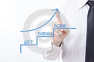 Businessman tap arrow pointing up with GET THINGS DONE concept.
