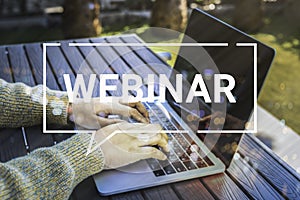 Businessman and team work using a Laptop Computer with Webinar E-business Browsing Connection and cloud online technology webcast