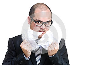 Businessman tear off paper
