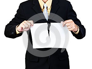 Businessman tear paper photo