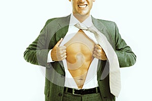 Businessman tearing his shirt open