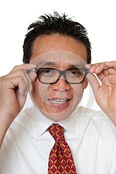 Businessman tests eyeglasses