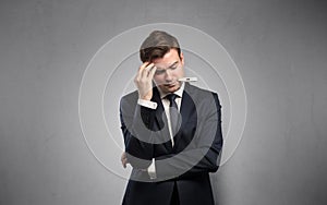Businessman with thermometer and copy space
