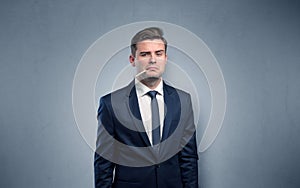 Businessman with thermometer and copy space