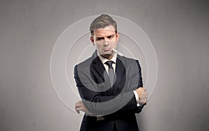 Businessman with thermometer and copy space