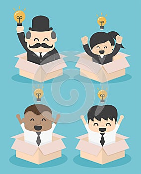 Businessman think outside the box. flat vector illustration.SET