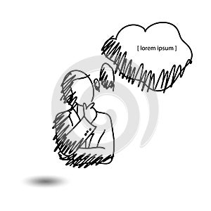 businessman thinking with balloon vector illustration doodle sketch hand drawn with black lines isolated on white background. Bus