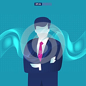 Businessman thinking and contemplating in futuristic idea. Business Vector Illustration