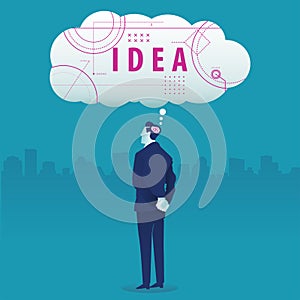 Businessman thinking and contemplating to get an idea. business vector illustration