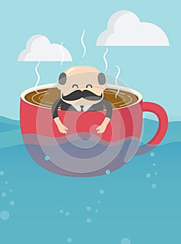 Businessman thinking good morning on a cup