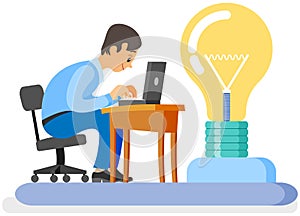 Businessman thinking with light bulb, creative idea. Employee works to deal with deadlines