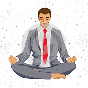 Businessman thinking during meditation, cartoon vector illustration, business man meditating
