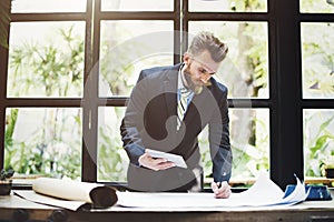 Businessman Thinking Planning Strategy Working Plan Concept