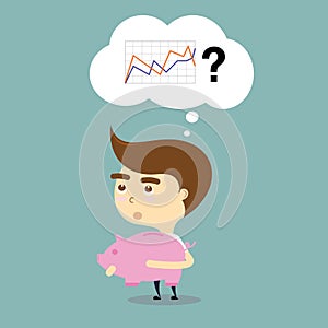 Businessman thinking to invest with stock charts vector