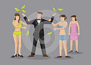 Businessman throwing up money and attracting lots of sexy ladies. Concept of a dream, success or wealth