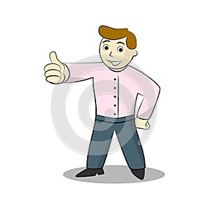 Businessman thumb up. Cartoon illustration of like