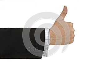 Businessman hand with thumb up isolated on white background