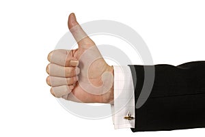Businessman hand with thumb up isolated on white background